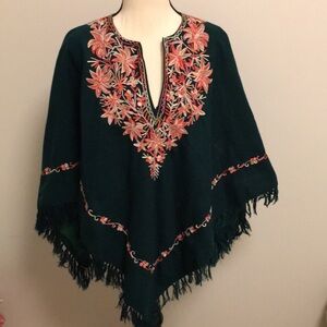 Embroidered Floral Poncho